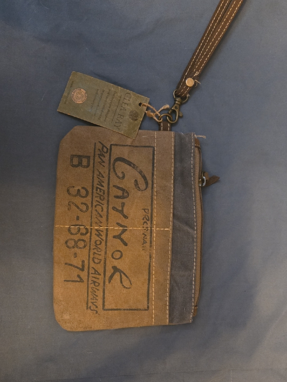 Canvas Wristlet Pouch in Brown And Tan.